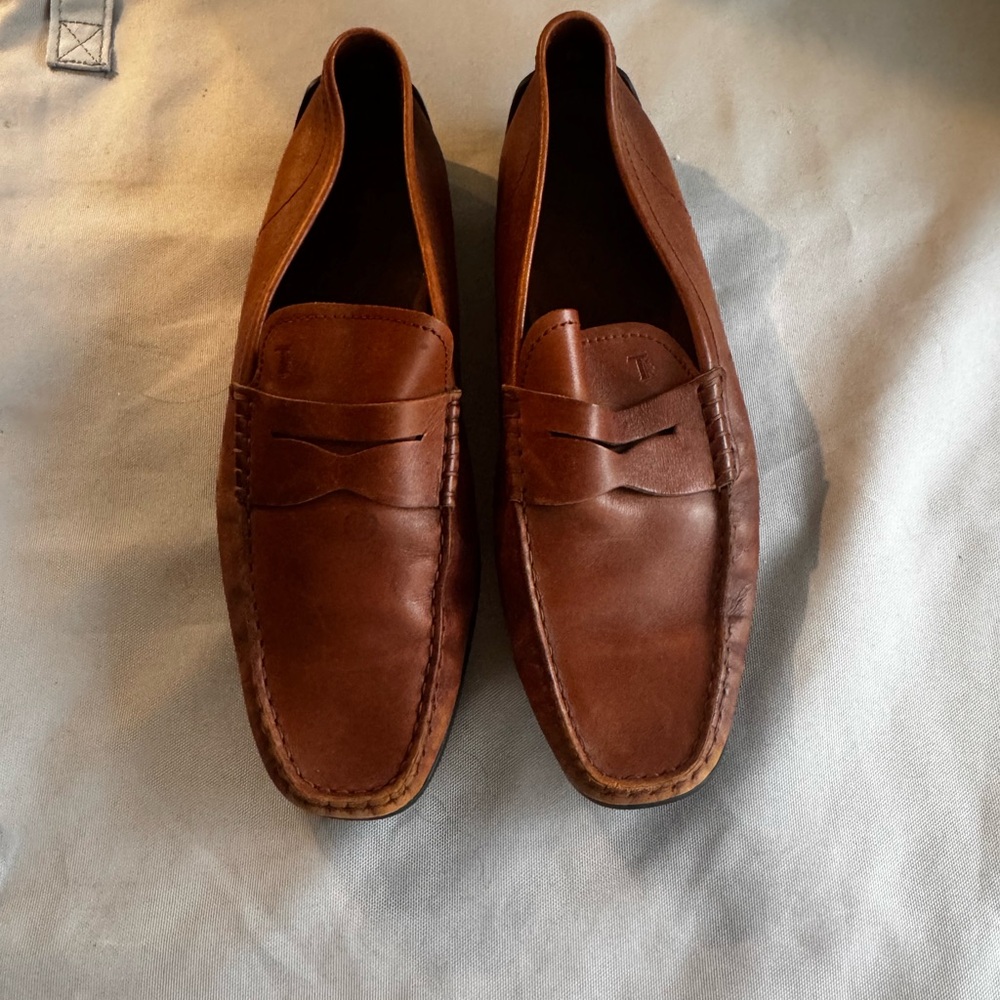 Tod's Tan Leather Slip-On Loafers